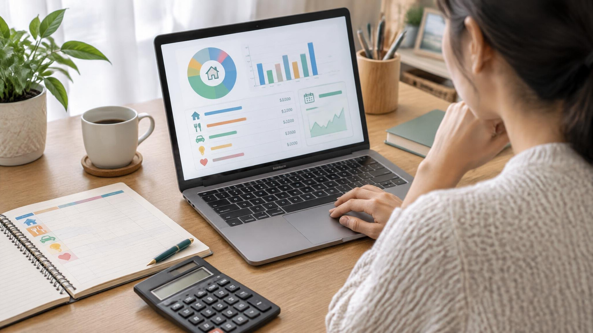 person reviewing budget on laptop