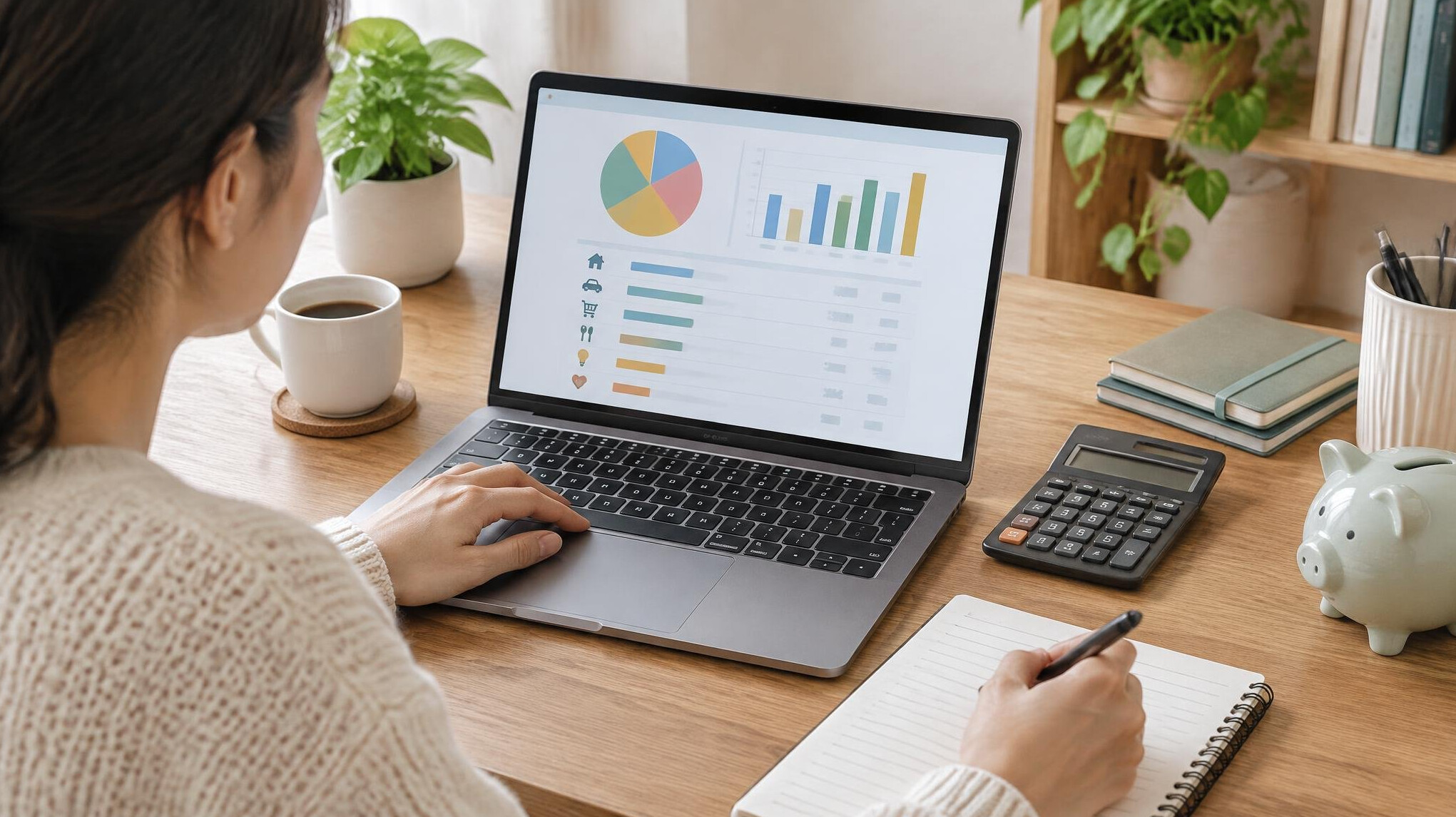 person reviewing budget on laptop
