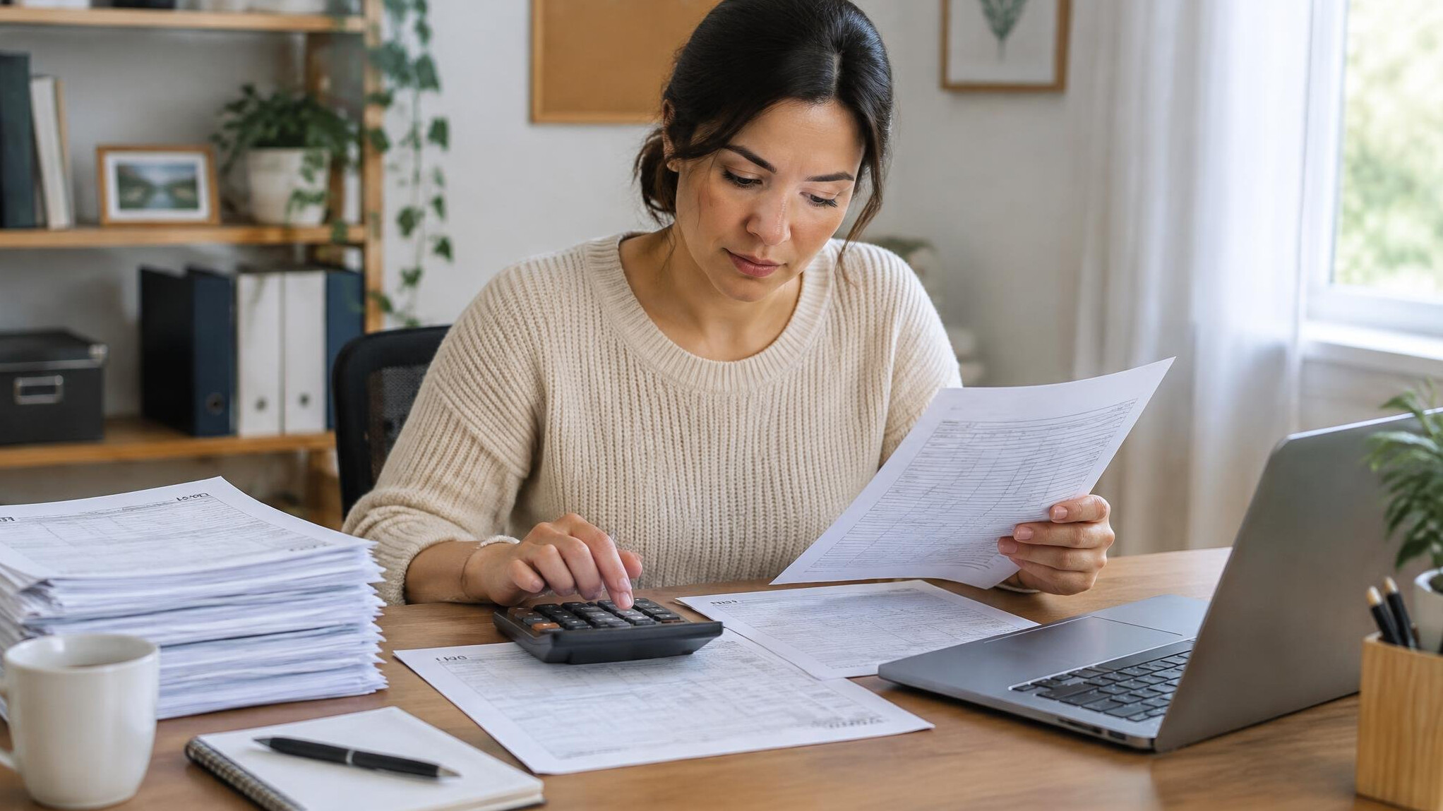 woman reviewing financial papers