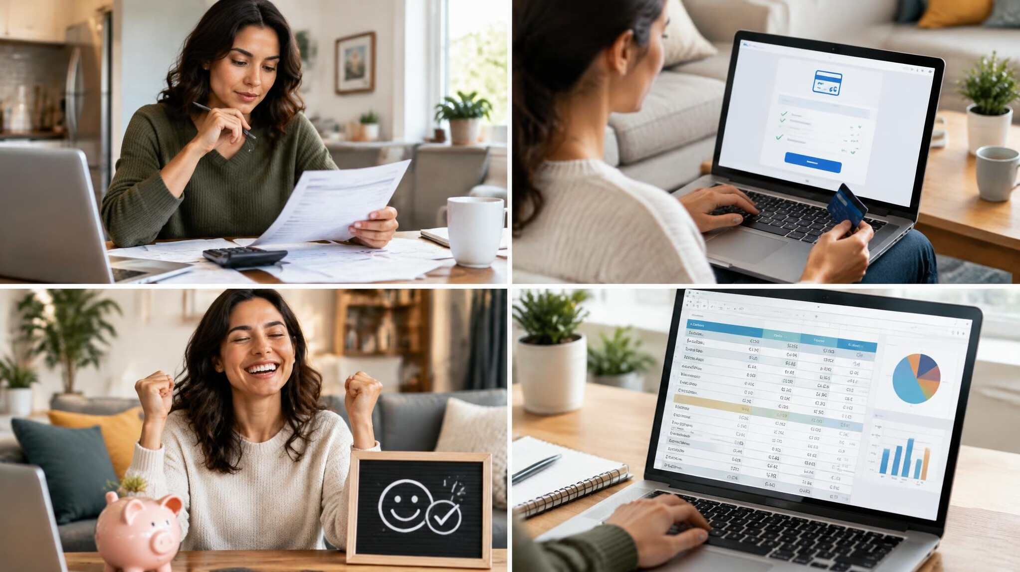 woman reviewing finances at home