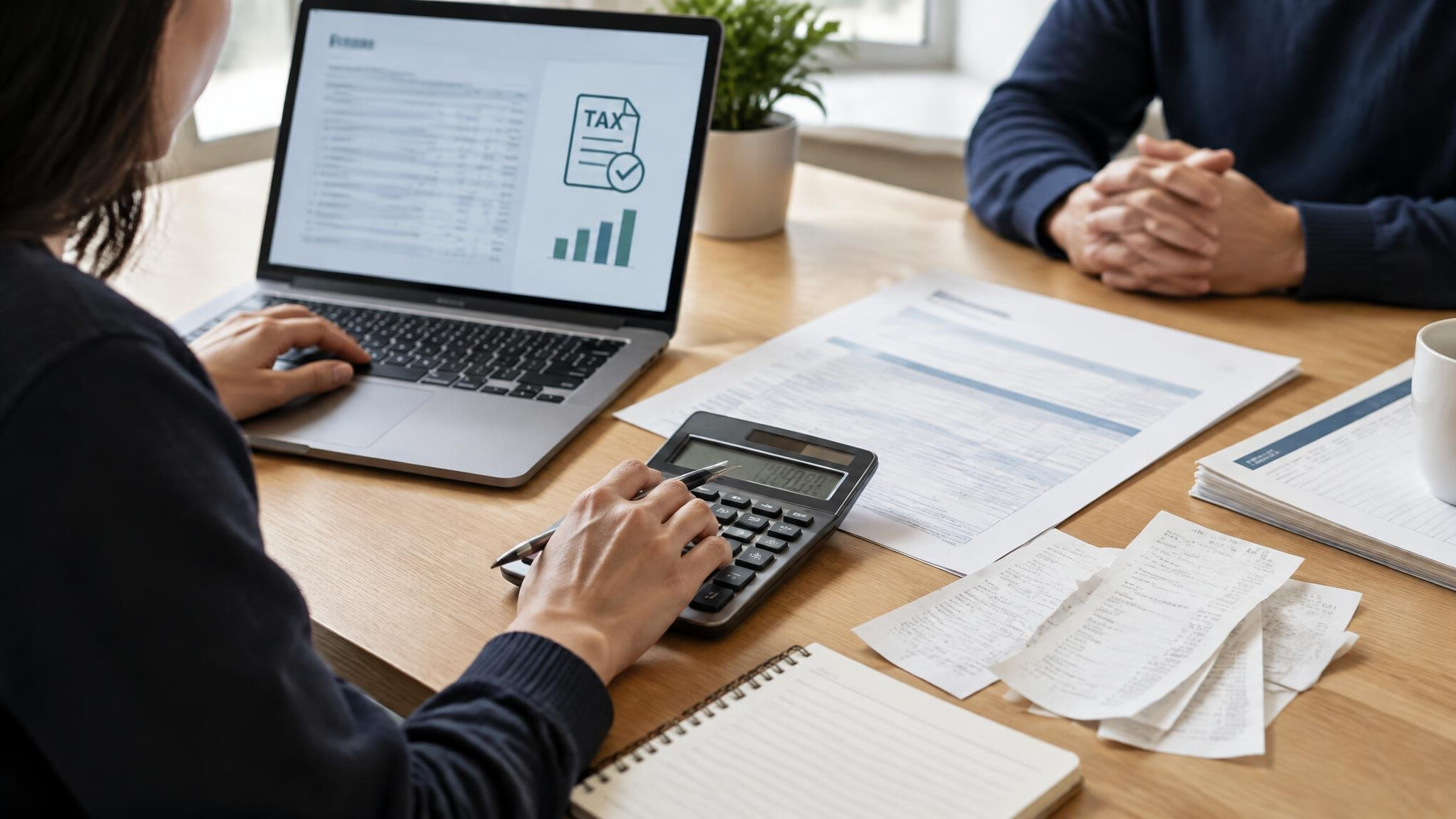 person calculating taxes on computer