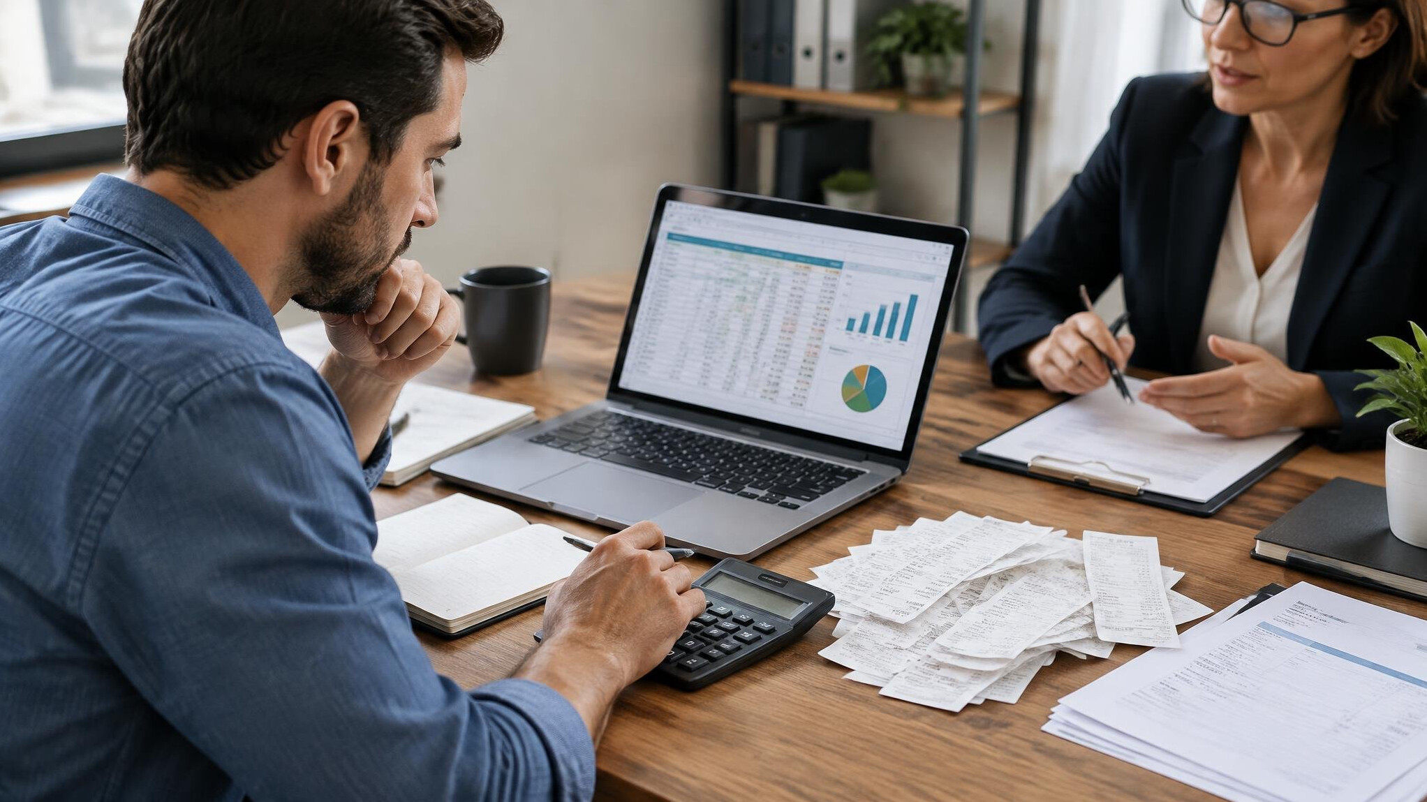 man checking budget spreadsheet